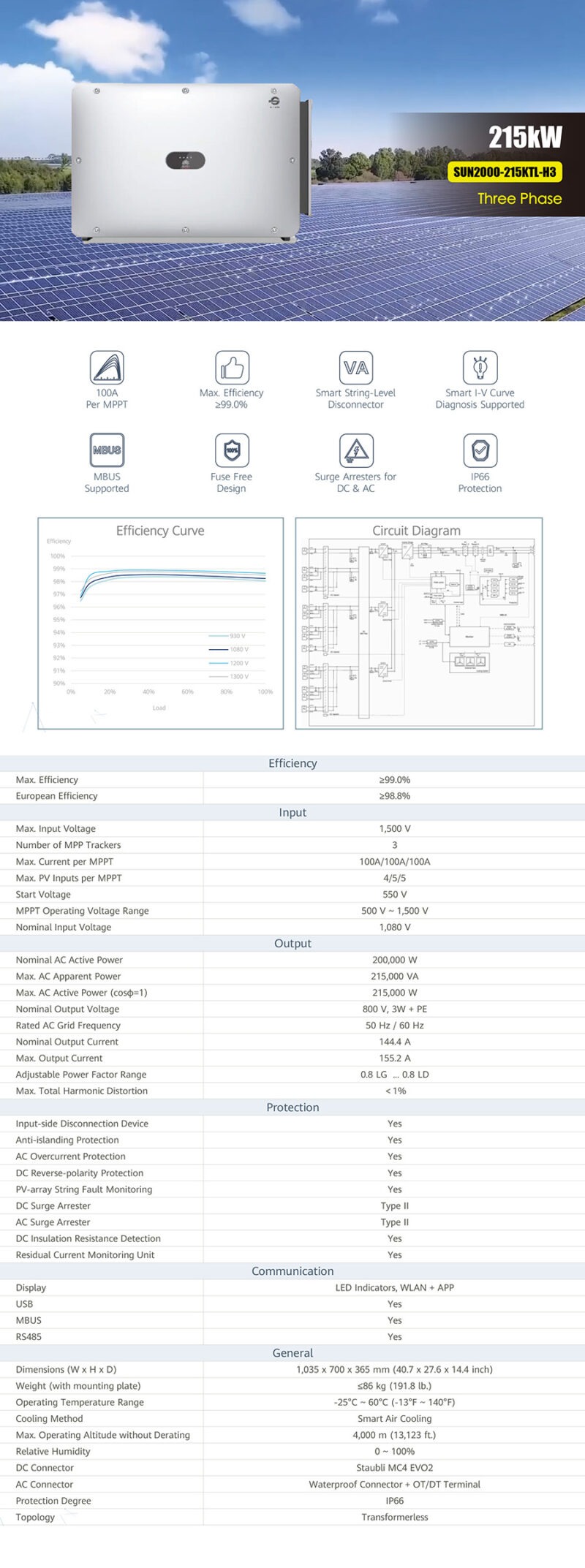 Huawei On Grid Solar Inverter 215kW - Maxbo Solar